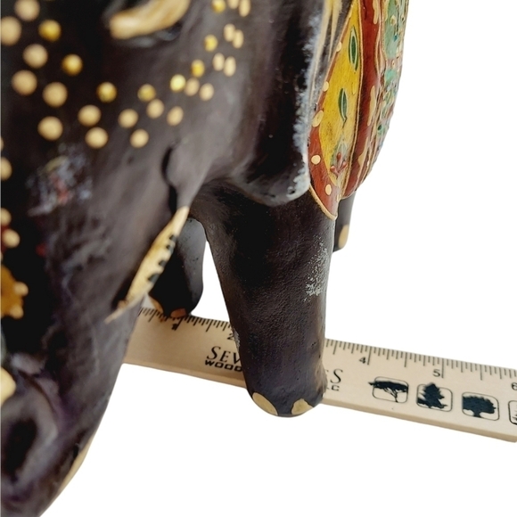 Elephant Resin Statue Exotic Black Multicolor 7" by 10" - Picture 4 of 11